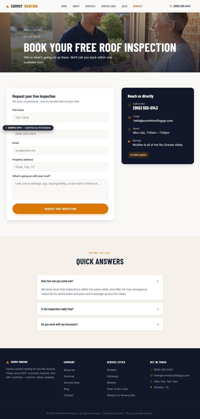 Sample contact page, full length